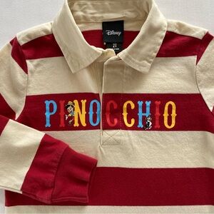 Pinocchio Rugby Shirt Size 2T Disney EUC Red White Striped Top Worn 1X Spellout